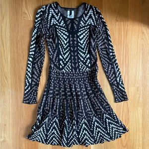 BCBG Patterned Long-Sleeve Fit & Flare Sweater Dress